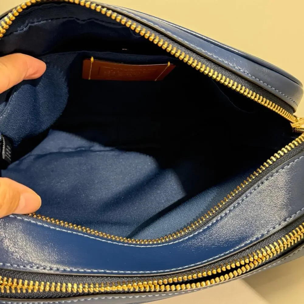 NEW‼️Coach Carey Crossbody Bag CEB28 crinkle leather/Gold/Deep Blue